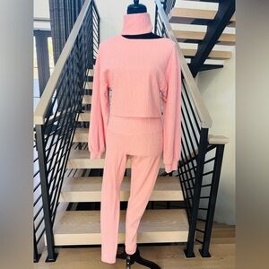Chic Pink Women's Cowl Neck Sweater and tights